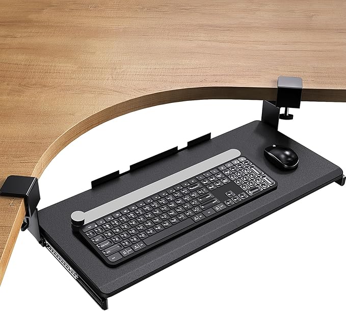 Ergear ErGear Keyboard Tray Under Desk, Corner Keyboard Tray with 45° Adjustable C Clamp for L Shaped Desk, Computer Keyboard & Mouse Tray Smooth Slide Out for Typing, 26.38'' W x 11.61'' D, Black