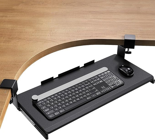 Ergear ErGear Keyboard Tray Under Desk, Corner Keyboard Tray with 45° Adjustable C Clamp for L Shaped Desk, Computer Keyboard & Mouse Tray Smooth Slide Out for Typing, 26.38'' W x 11.61'' D, Black