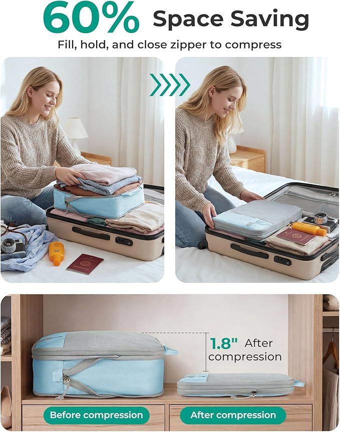 BAGSMART 6 Set /4 Set/2 Set Compression Packing Cubes for Travel, Lightweight Luggage Organizer Bags, Durable Space Saver Bags Travel Essentials