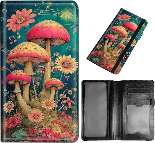DEGDFSGR Checkbook Cover PU Leather Checkbook Covers for Women for Duplicate Checks, Check Book Covers with RFID Blocking Function for Personal Checkbook, Floral Mushroom