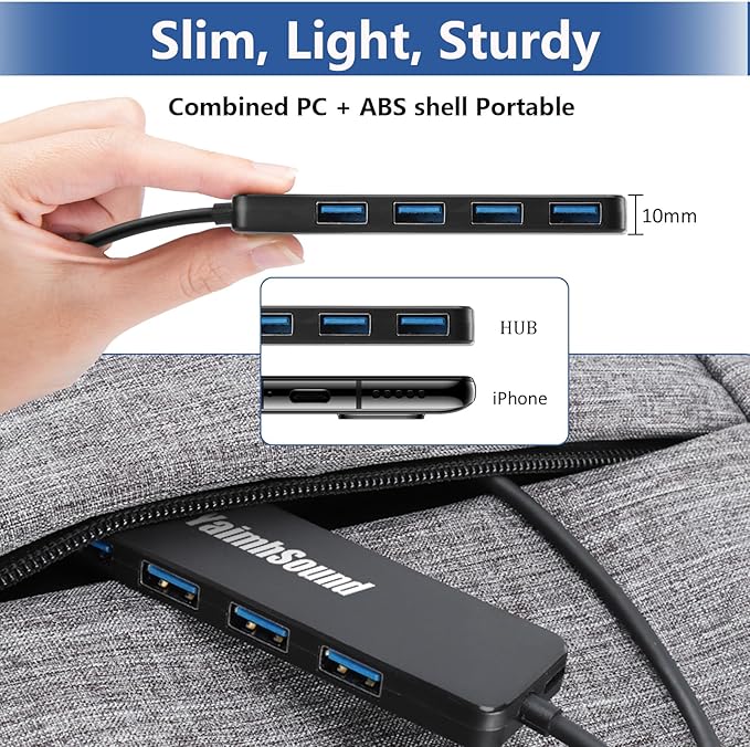 USB Splitter for Laptop, YaimhSound 4-Port USB Hub 3.0, Multiple USB Expander Adapter for Keyboard,Mouse, Dell,Asus,HP,MacBook,Surface, Acer,Ps4,Xbox,Flash Drive,SSD,Printer,Camera