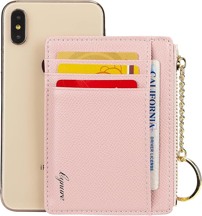 Women's Slim Minimalist Card Holder Coin Changes Purse Keychain Front Pocket Wallet With ID Window