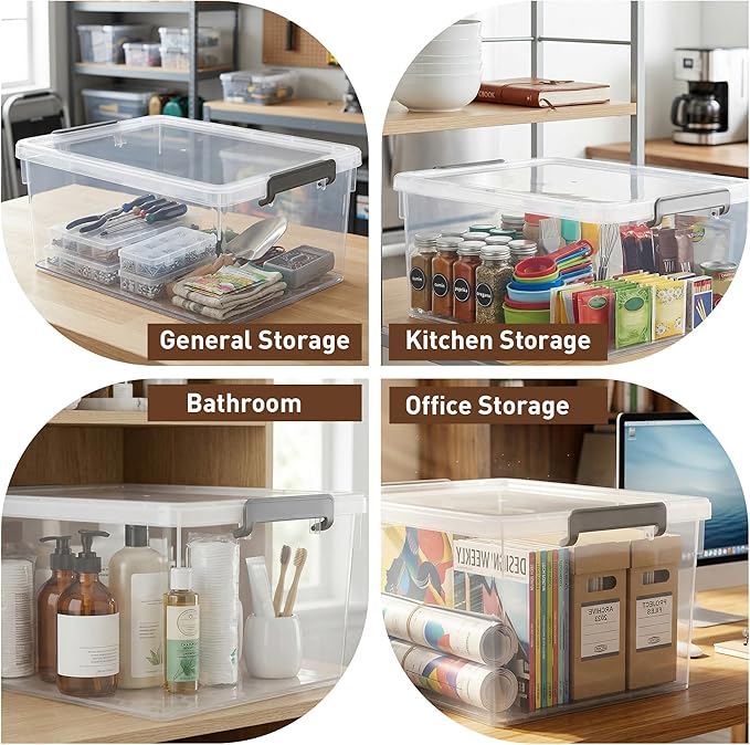 Citylife 33 QT 6 Packs Plastic Storage Bins with Lids and Secure Latching Buckles Clear Stackable Storage Containers for Organizing Durable Storage Box