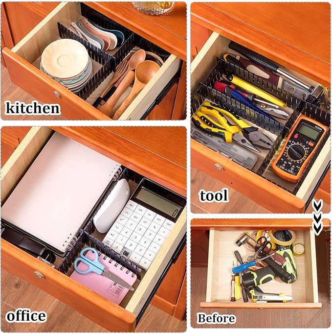 Vesici 80 Pcs Drawer Dividers Adjustable Plastic Organizer DIY Separators Storage Dividers for Socks, Underwear, Makeup, Tidy Kitchen, Bedroom, Dresser(Black)