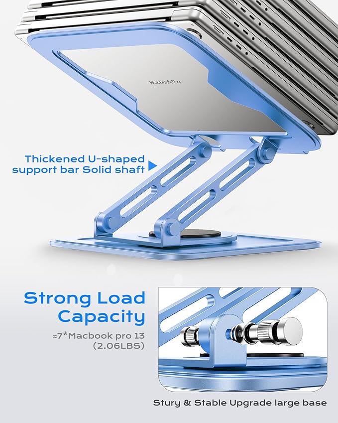 LOXP Adjustable Laptop Stand, Computer Stand with 360 Rotating Base, Ergonomic Laptop Riser Mount for Desk Foldable Protable Computer Desk Fits with MacBook Pro Air (10-16") - Blue