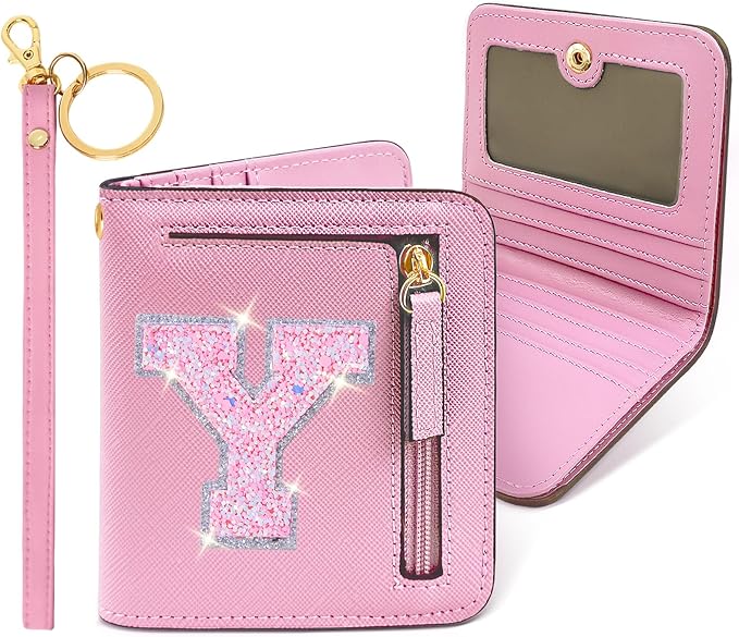 COSHAYSOO Mini Wallet with RFID Blocking Initial Monogrammed for Girls Birthday Valentines Easter Mothers Nurse Day Graduation Thanksgiving Appreciation Halloween Christmas New Year Gifts Letter Y