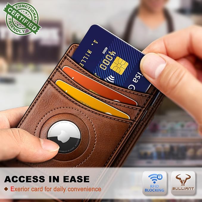 BULLIANT Slim Wallet For Men 12Cards,Magnetic Flip Build-in Money Clip Airtag Compatible-RFID Blocking