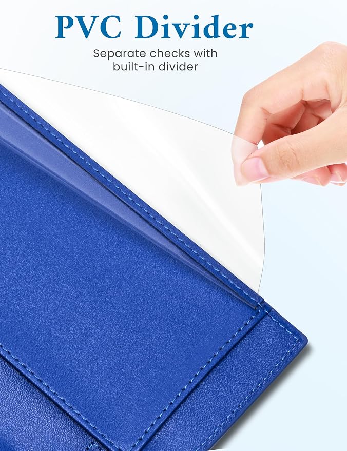 Zreal Checkbook Cover for Women, Premium Vegan Leather Checkbook Holder for Top & Side Tear Duplicate Checks with RFID Blocking (Pure Blue)