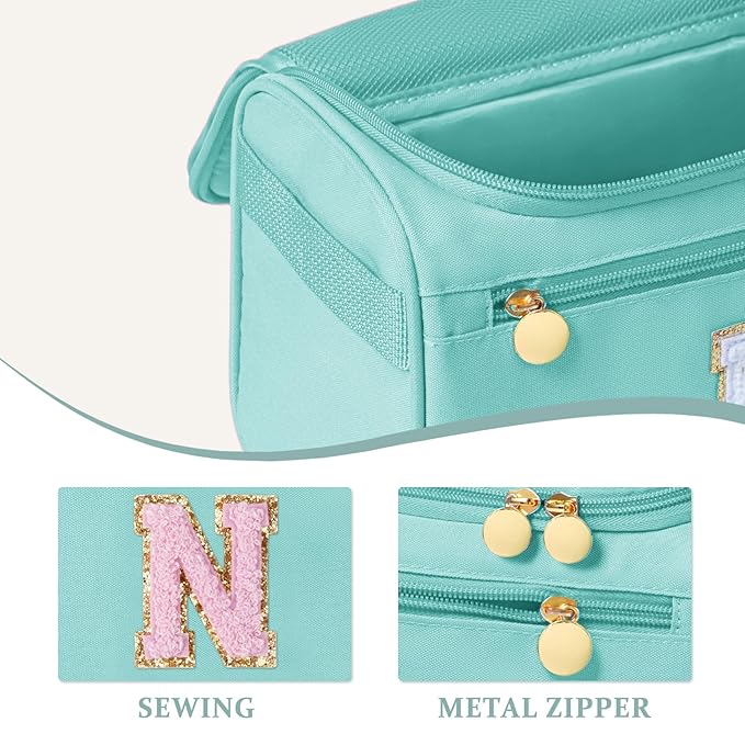 COSHAYSOO Initial Girls Hanging Travel Toiletry Bag Traveling Size Skincare Toiletries Bags Teen Girl Trip Gifts Favors, Summer Fall Camp Essentials for Teenage Sleepaway Sleepover Teal Blue Letter N