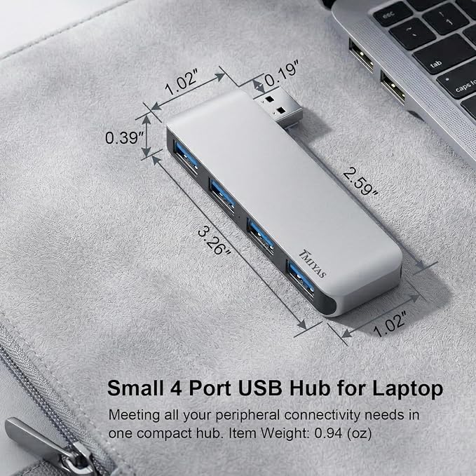 Left Side USB 3.0 Hub, 4-Port Cable-Free USB Splitter for Laptop, Direct-Plug Design, Compatible with MacBook, Laptops, Desktop, Surface, Flash Drive, HDD and USB More