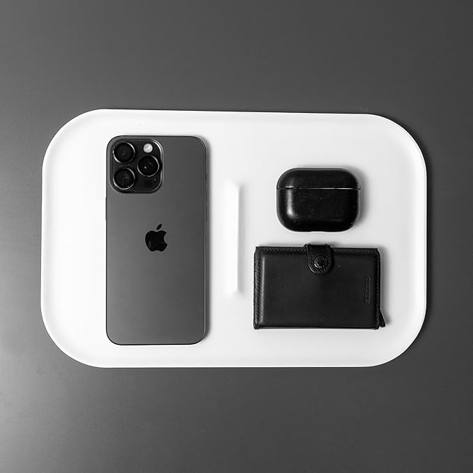 Catchall Tray Premium Wood Valet EDC Tray for Desk Bedside Table Jewellery Organiser Key Wallet Watch Phone Wooden Display (White)