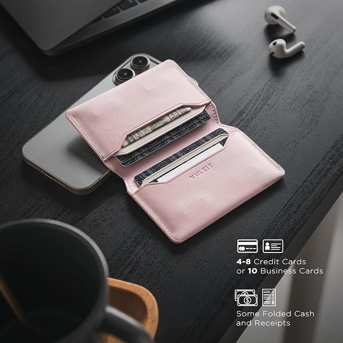 VULKIT Slim Minimalist Card Holder RFID Blocking Leather Credit Card Holder Front Pocket Wallet Magnetic Closure