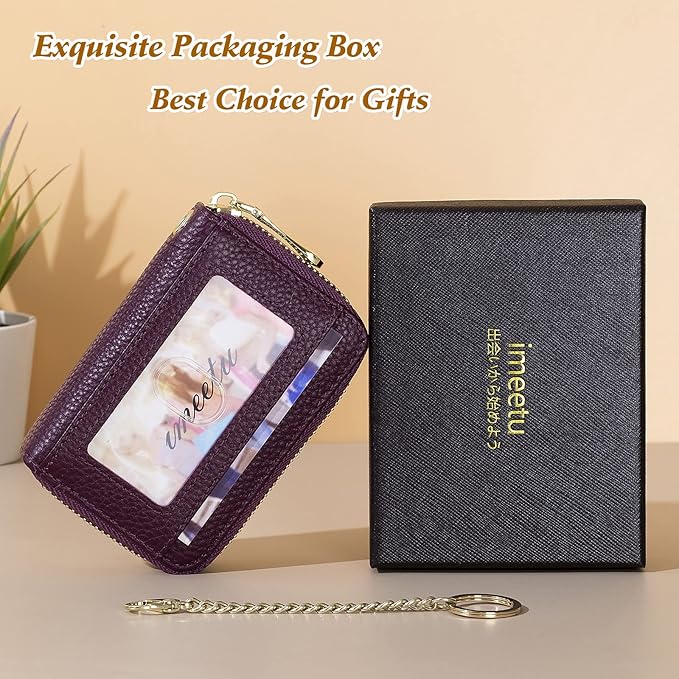 imeetu Rfid Credit Card Holder,Genuine Leather Businese Card Case,Rfid Blocking Wallet for Women & Men