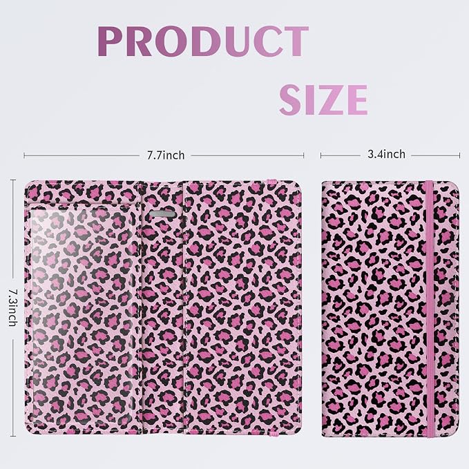 Checkbook Cover for Men Women, Premium Leather Checkbook Holder with RFID Blocking and Built in Clear Plastic Divider for Personal and Business Checks (Leopard-Pink)