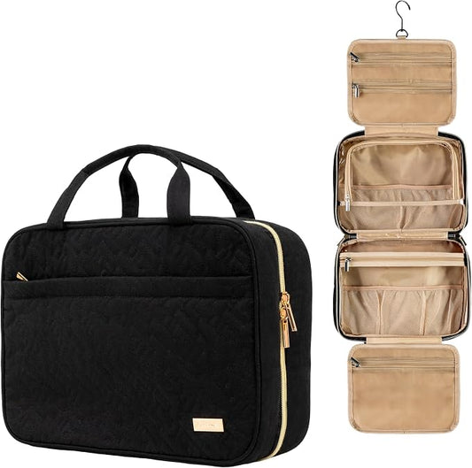 Carrywell (Not Made In China) Toiletry Bag Travel Bag with Hanging Hook, Makeup Organizer Case, Water-Resistant Cosmetic Bag For Full-size Containers, Toiletries, Black Large