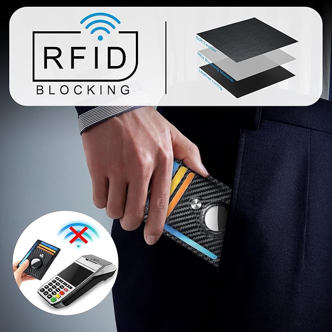 Hawanik Slim Minimalist Front Pocket Air Tag Wallet, RFID Blocking Card Holder Wallet with Airtag Holder