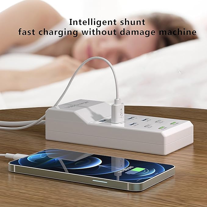 USB Charger,100W USB Charging Station with 10-Port(6 USB-A Port&2 USB-C Port&2 PD20W) Compatible with iPhone 15/14/13/13pro Max 12/12 Mini/12Pro/12 Pro Max/11,Tablets, Smartphones White