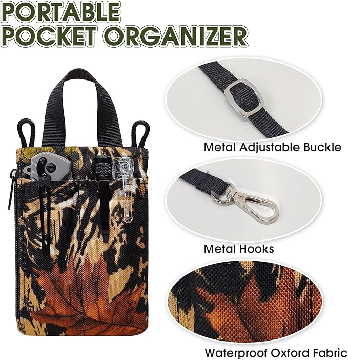 EDC Pocket Organizer for Men, Multitool Compact Platy Pouch with Zipper & Paracord Lanyard, Heavy-Duty 600D Oxford Fabric Durable Tool Storage and Carrying Bag