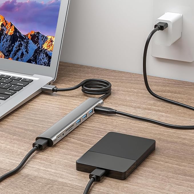 USB Hub Long Cable, 9 Ports USB 3.0 Adapter with 4 USB 3.0 Data Ports,SD/TF Card Slot,3.5mm Jack,USB-C Data,USB Splitter with USB C 5V/3A Power Port, 47IN/120CM Main Cable for Laptop PC