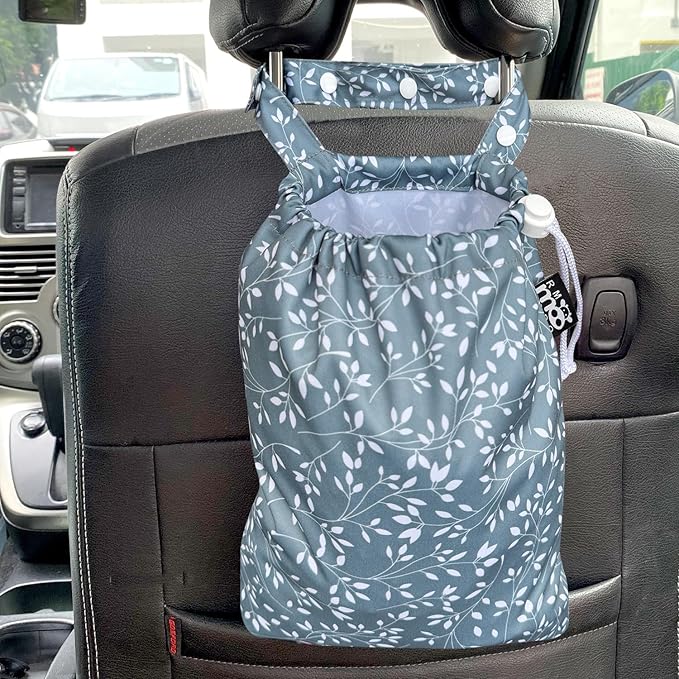 Waterproof Car Trash Bag Reusable Portable Garbage Can with Drawstring Top Adjustable Hanging Strap Leakproof & Washable for Cars SUVs & Trucks (Leaves)