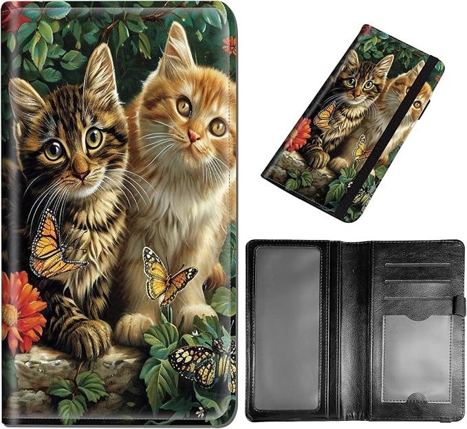 DEGDFSGR Checkbook Cover PU Leather Checkbook Covers for Women for Duplicate Checks, Check Book Covers with RFID Blocking Function for Personal Checkbook, Cat Family Flower Butterflies