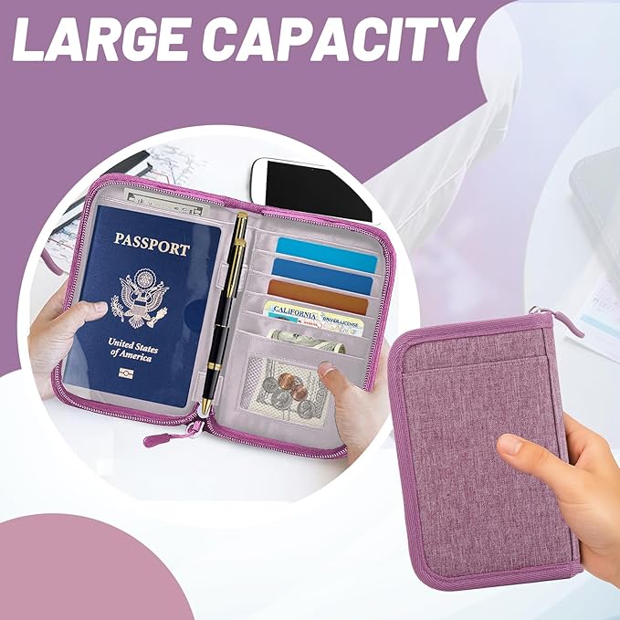 Passport Holder for Travel Essentials, RFID Blocking Protector Passport Wallets, Passport Document Organizer Case for Travel Must Have, Passport Book for Women, Couple, Family Cards, Tickets, ID, Cash