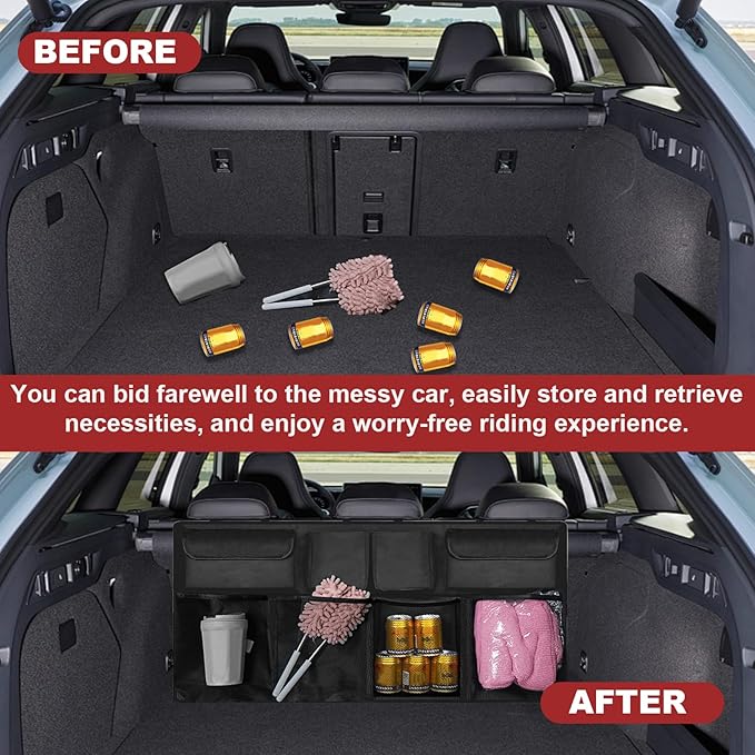Trunk Organizer with 8 Storage Pockets, Large Capacity Car Storage Bag, Automotive Interior Cargo Organization Storage Bag Accessories, Universal for SUV, Truck, Van