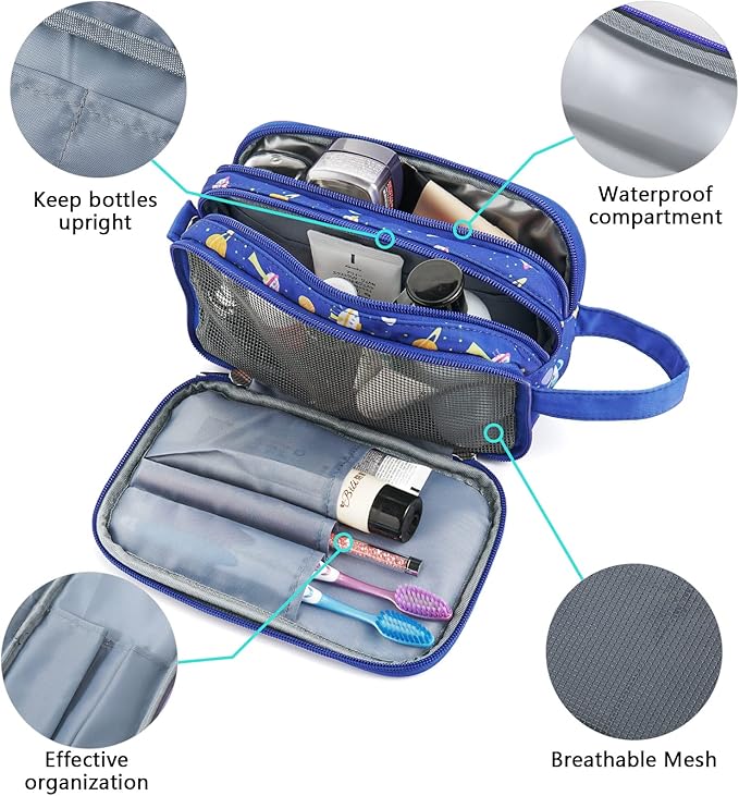 Kids Toiletry Bag for Boys, Travel Toiletry Bag for Little Young Boys Waterproof Hanging Wash Bag Toddler Traveling Toiletries, Space Blue