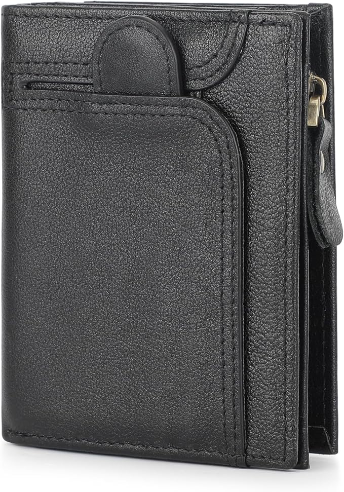 BAIGIO Genuine Leather Wallets for Men, Large Capacity Mens Bifold Wallet Leather RFID Blocking with Huge Zip Coin Pocket, 14 Credit Card Slots, Men's Cash Wallet in Gift Box, Black