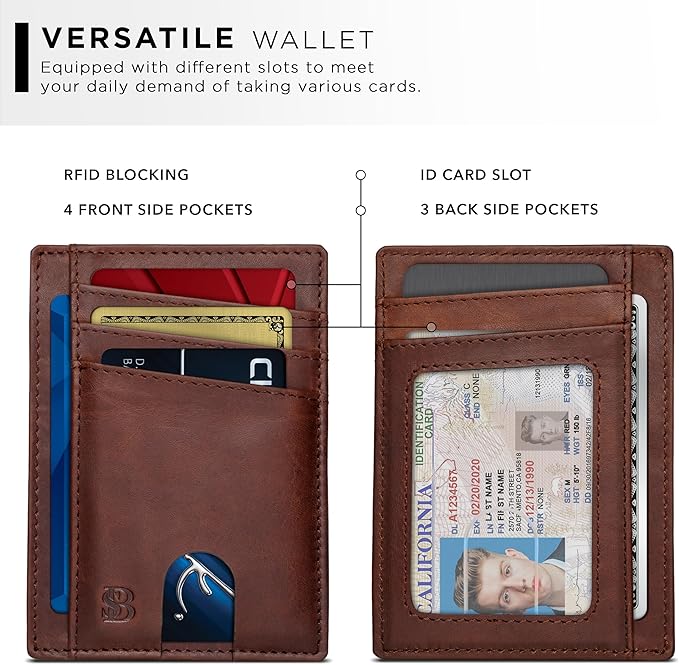 SERMAN BRANDS RFID Blocking Slim Minimalist Mens Front Pocket Wallet. Thin Card Holder. Full Grain Leather Wallets for Men