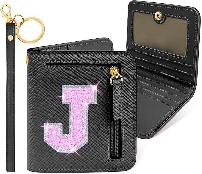 COSHAYSOO 9 10 11 12 Year Old Girl Birthday Gift Idea Trendy Black Wallet Preppy Stuff Girly Things Small Cute Item Initial Christmas Gifts for Daughter Niece from Mom Dad Aunt Uncle Black Letter J