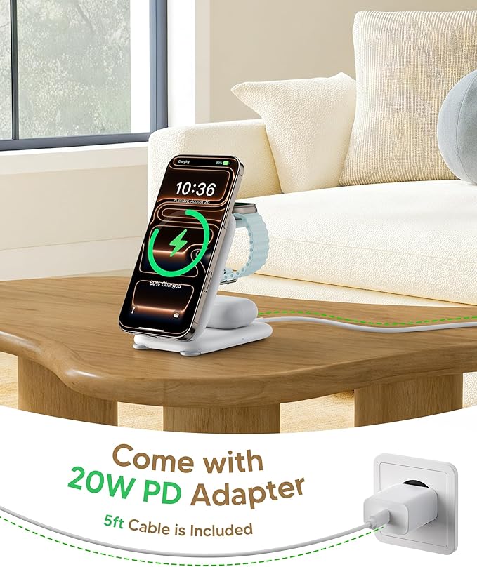 PaktVault 2026 Traveling Fast Wireless Charging Station for Apple Devices, Magnetic 3 in 1 MagSafe Charger Stand for iPhone 17 16 15 14 13 12 Pro Max Plus Air, Apple Watch&Air pods Pro-Gift for Her