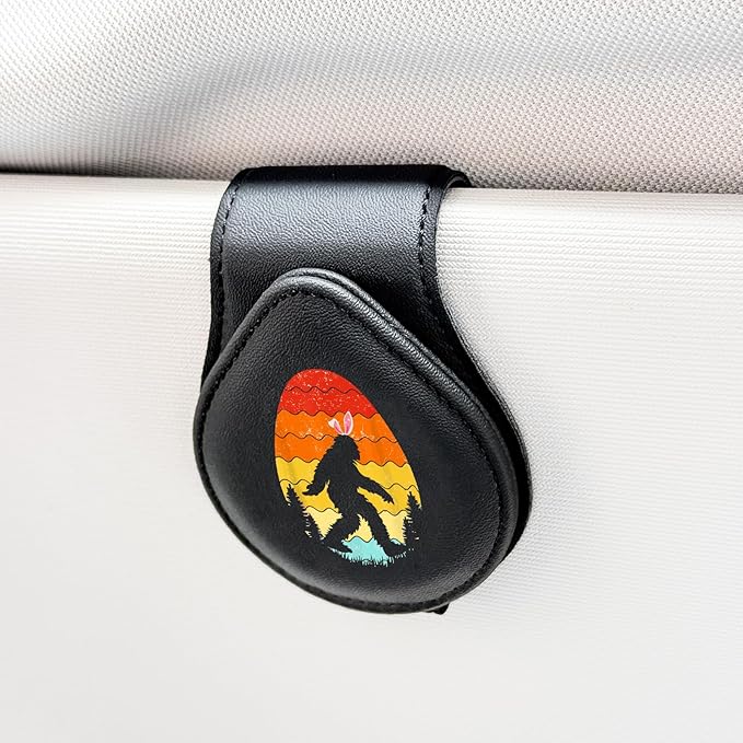 Funny Logo - Car Sunglass Holder, Magnetic Leather Eyeglass Hanger Mount Clip Holder for Car Visor Accessories
