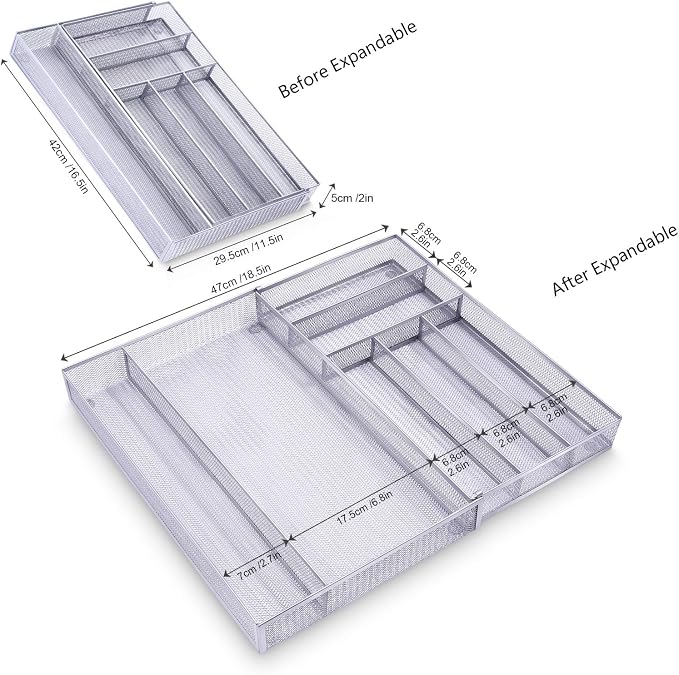 WuGeShop Expandable Office Drawer Organizer, 6 to 7 Compartments Adjustable Mesh Desk Drawer Organizer, Good Desk Organizer for Office Supplies and Art Supplies