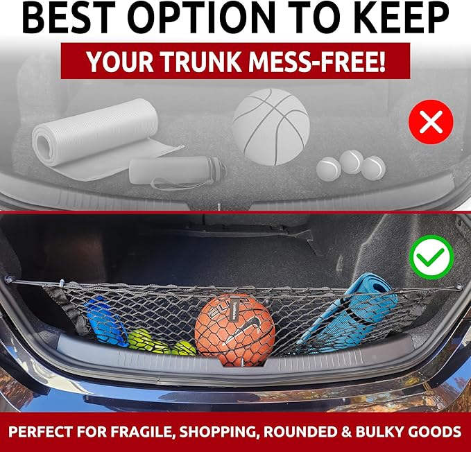Envelope Style Automotive Elastic Trunk Mesh Cargo Net for Chevrolet Malibu 2019-2026 - Premium Trunk Organizer and Storage - Luggage Net for Sedan - Best Car Organizer for Chevrolet Malibu