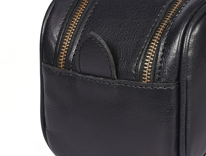 10" Premium Leather Toiletry Travel Pouch With Waterproof Lining | King-Size Handcrafted Vintage Dopp Kit By Aaron Leather Goods (Carob)
