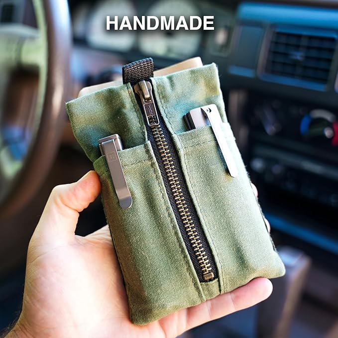 EDC Canvas Pouch (EDC Canvas Pouch, Pocket Organizer, Mighty Pouch for Men, EDC Bags with Velcro, Small Tool Pouch, Utility Pouch for Multitools, Waxed Compact Organizer