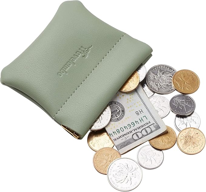 Travelambo Leather Squeeze Coin Purse Pouch Change Holder For Men & Women 2 pcs set