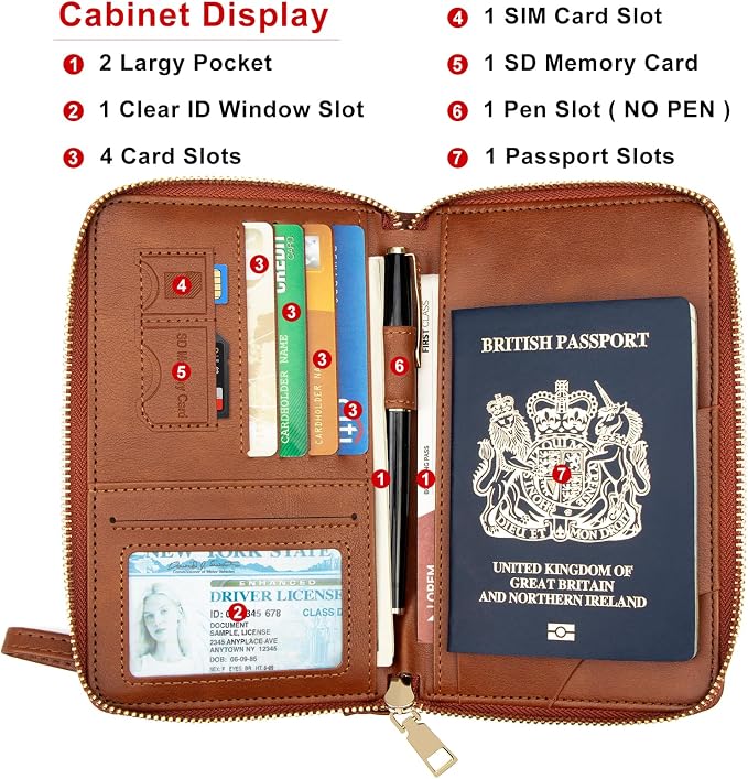 defway Passport Holder Travel Wallet - RFID Blocking Passport Holder Card Slots, PU Leather Travel Wallet Cover, Organizer for Documents Travel Essentials (Brown)