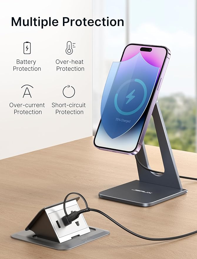 for iPhone 17 MagSafe Charger Wireless Charger Stand, JSAUX Magnetic Charger for iPhone 17e/17 Air Pro Max/16/15/14/13/12 Series/Airpods, Aluminum Alloy, Wireless Charging Stand - Grey