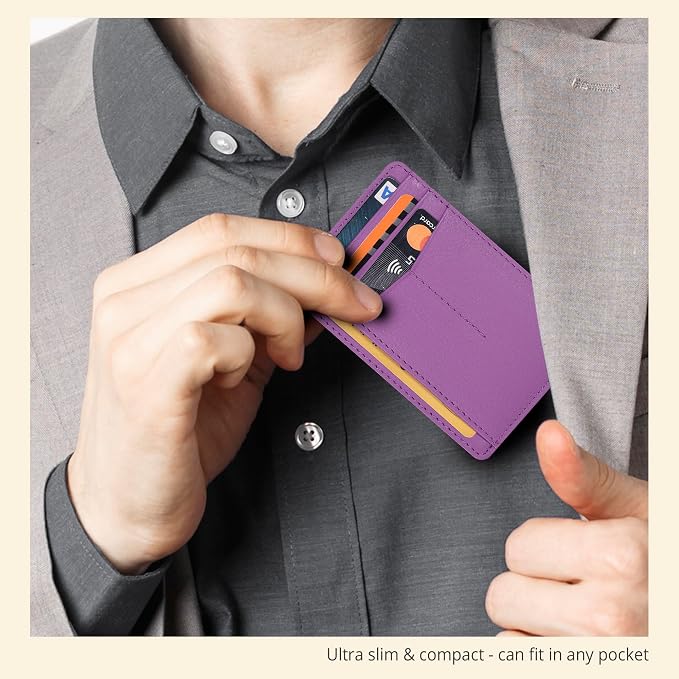Oak Leathers Leather Slim Minimalist Wallet for Men & Women RFID Front Pocket Leather Card Holder Wallets (Nappa Lilla)