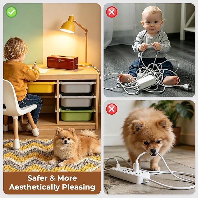 Cable Management Box with Latch, Soild Wood Cord Box with 4 Open Slots, Cable Box to Hide Cords and Power Strip