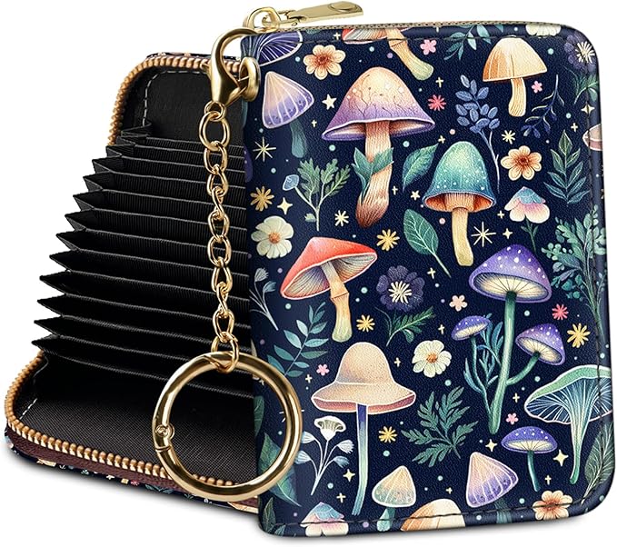 Credit Card Holder RFID Wallet, Small Card Holder Wallet for Women with Keychain Zipper, Funny Leather Print Credit Card Wallets Accordion Gift