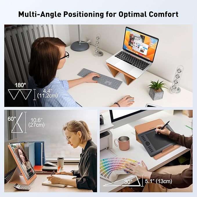 AboveTEK Portable 2-in-1 Foldable iPad & Laptop Holder for Desk, Adjustable Travel Stand for 14"17" MacBook Air/Pro/Tablets/Kindle, Ultra-Sleek PU Leather Computer Riser