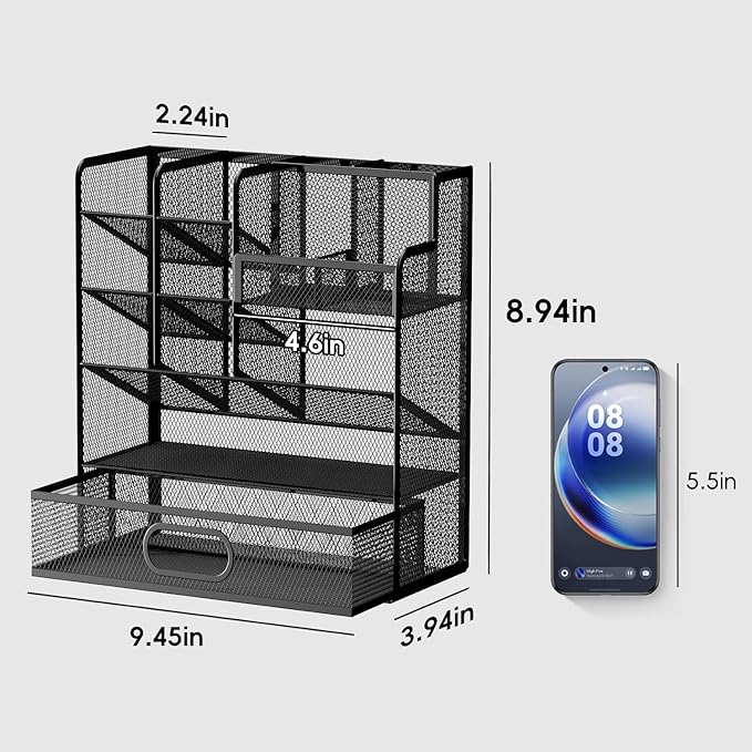 Pen Organizer for Desk - Multi-Functional Pencil Holder with Drawer Desk Organizers, Large Capacity Storage for School Office Home Supplies (Black)