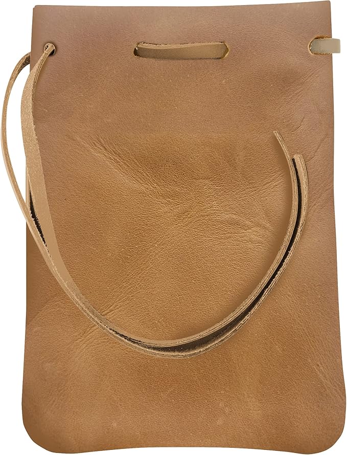 Nabob Leather Leather Drawstring Pouch, Coin Bag, Medicine Tobacco Pouch Medieval Reenactment Made in U.S.A Size 8.5" x 6"