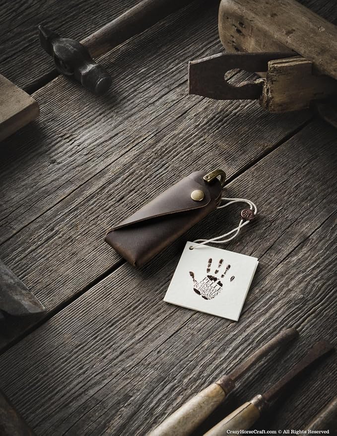Crazy Horse Craft, Leather Key Holder, Keychain, Minimalist Keyring, Fob, EDC Organizer Cover Sleeve Finder Bag Tag Case