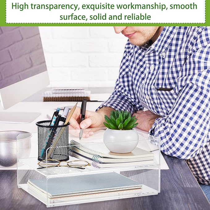 Harloon 4 Tier Paper Organizer Letter Tray Acrylic Desk File Organizer Stackable Documents Letter Clear Paper Holder Sorter Office Tray for A4, Modern Office Classroom Home File Pad Books Notes