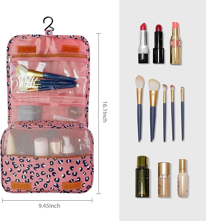 Large Capacity Toiletry Bag Travel Bag with Hanging Hook for Men and Women Waterproof Travel Cosmetic Bag Bathroom Storage Bag for Brushes Set,Full-Sized Shampoo,Accessories-Blue Flower