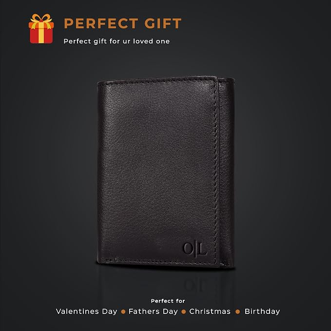 Tri fold Leather Wallet for Men with RFID | Slim Wallets for Men with 1 ID and 6 Credit card slots | Front Pocket Minimalist